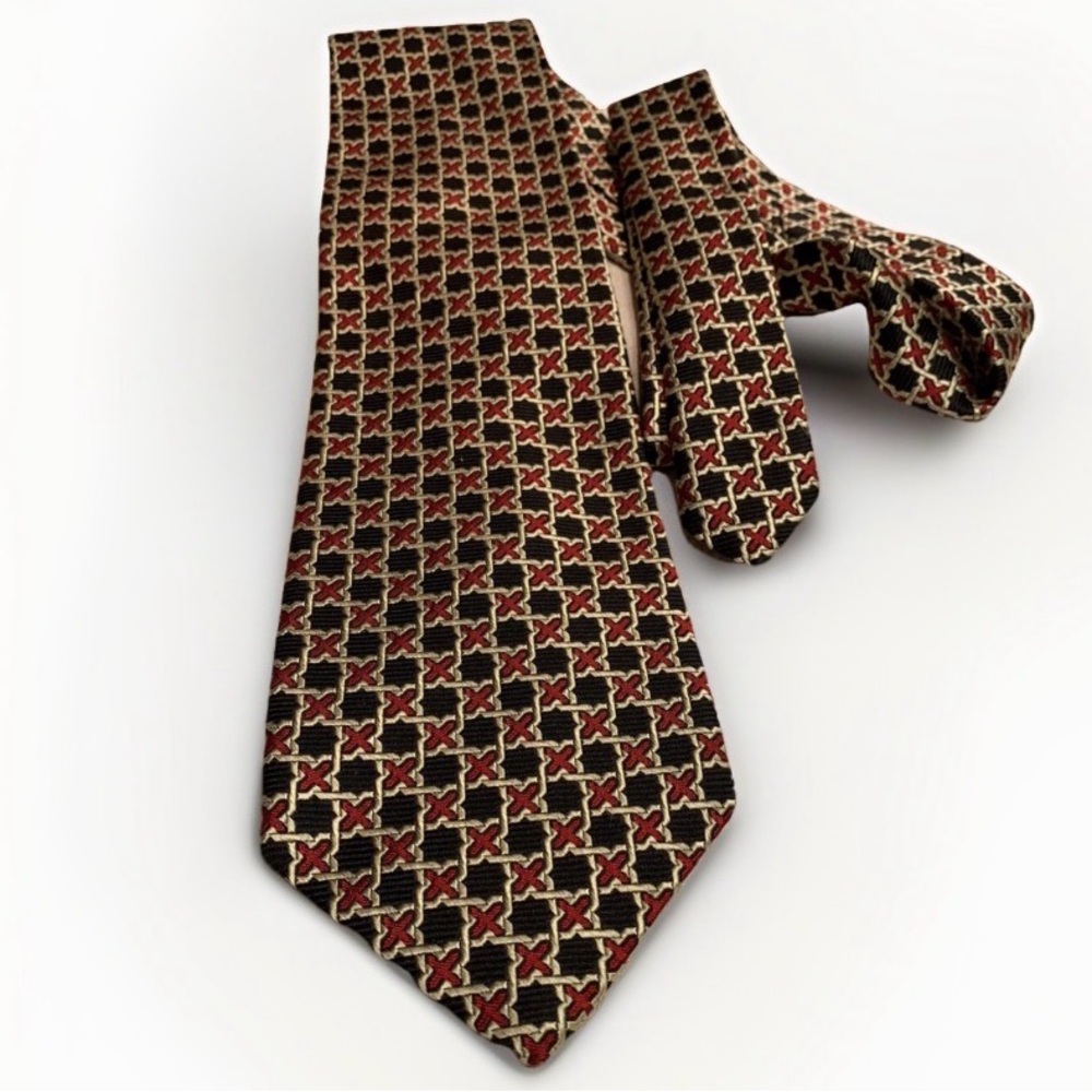Robert Talbott Best of Class Silk Tie Geometric Red Black Gold Made in USA